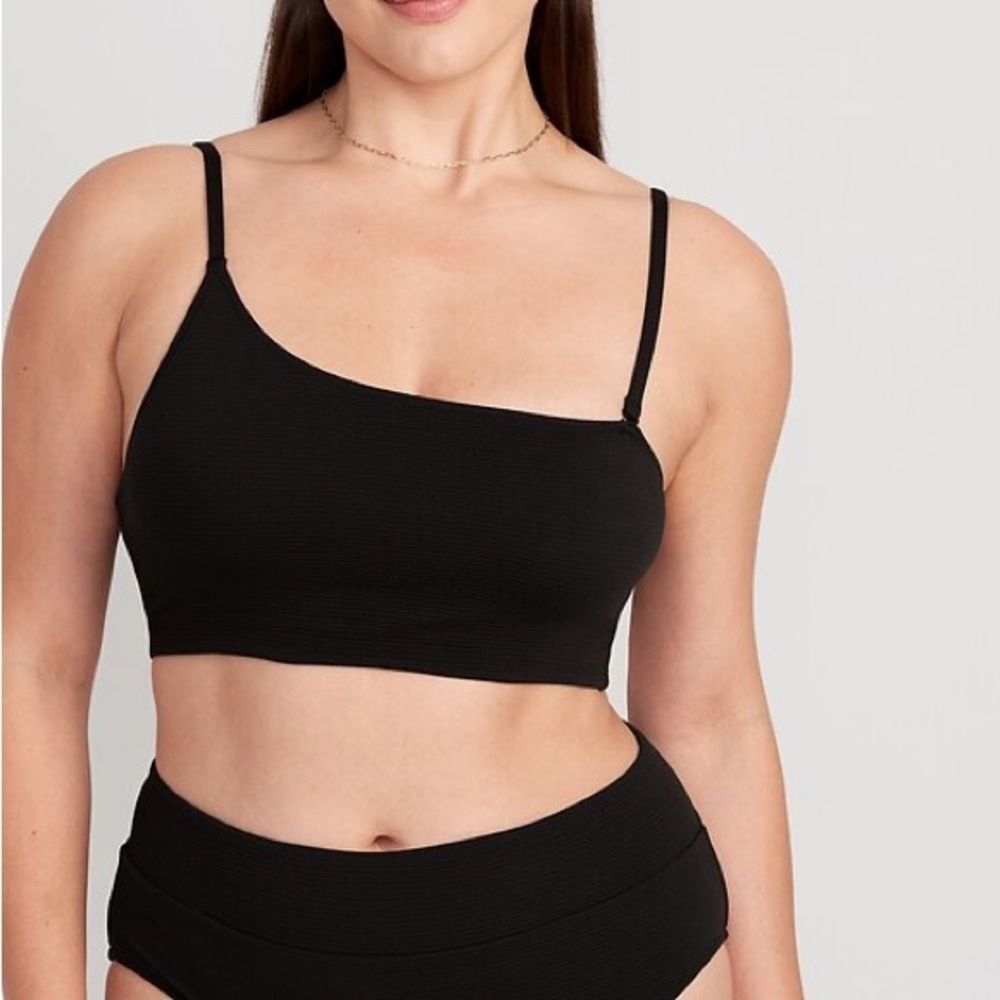 Old Navy Pucker Convertible One Strap Bandeau Bikini Two Piece Black Size XL/XXL - Picture 3 of 14